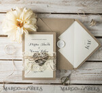 WEDDING INVITATIONS rustic / country / shabby chick Rustic Wedding invitations with Vintage Lace and Woden Heart Craft Envelope Simple Elegant Stationery 7