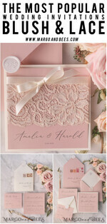 WEDDING INVITATIONS vintage lace/ rustic lace Elegant Wedding Stationery Vintage Lace Presonalized Invitation Ivory Bowl and Moody Rose Pink17