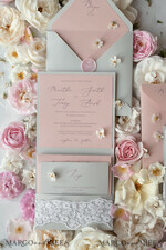 HOCHZEITS EINLADUNGEN vintage Spitze / rustikale Spitze Romantische Hochzeitseinladungen Vintage Spitze Personalisierte Einladung Hellgrau und Blush Pink39