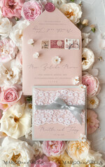 HOCHZEITS EINLADUNGEN vintage Spitze / rustikale Spitze Romantische Hochzeitseinladungen Vintage Spitze Personalisierte Einladung Hellgrau und Blush Pink39