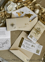 HOCHZEITS EINLADUNGEN Pass zur Liebe / Strandhochzeits-Einladungen Goldbeige Pass Hochzeitseinladung, goldene Hochzeitskarten Boarding-Pass, maßgeschneiderte Reise-Pass Hochzeitseinladungen im Ausland, Hochzeitskarten für das Reiseziel Griechenland, Reise-Karten Hochzeitspapeterie, Weltkarte8