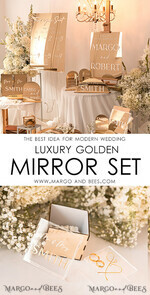 RINGTRÄGERBOXEN & KISSEN Klarer Gold-Acrylringbox Ringbox für die Hochzeitszeremonie 3 Ringe, Spiegel-Acryl Goldene Hochzeitsringbox für die Zeremonie, Boho Glam Hochzeitsringboxen, Luxus Acryl Goldringbox doppelt, benutzerdefinierte Farben.10