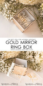 RINGTRÄGERBOXEN & KISSEN Klarer Gold-Acrylringbox Ringbox für die Hochzeitszeremonie 3 Ringe, Spiegel-Acryl Goldene Hochzeitsringbox für die Zeremonie, Boho Glam Hochzeitsringboxen, Luxus Acryl Goldringbox doppelt, benutzerdefinierte Farben.10