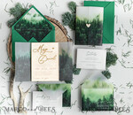 HOCHZEITS EINLADUNGEN Wald / Berge / Waldlandschaft Thema Wald Holz Hochzeits-Einladungssatz, moderne rustikale Hochzeitskarten, natürliche Holz Einladungen Set Hochzeitseinladungen, grüne Hochzeitseinladungen, neblige Wald frostige Hochzeitseinladungssuite, Kiefernhochzeitseinladung.20