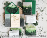 HOCHZEITS EINLADUNGEN Wald / Berge / Waldlandschaft Thema Wald Holz Hochzeits-Einladungssatz, moderne rustikale Hochzeitskarten, natürliche Holz Einladungen Set Hochzeitseinladungen, grüne Hochzeitseinladungen, neblige Wald frostige Hochzeitseinladungssuite, Kiefernhochzeitseinladung.20