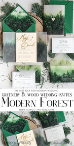 HOCHZEITS EINLADUNGEN Wald / Berge / Waldlandschaft Thema Wald Holz Hochzeits-Einladungssatz, moderne rustikale Hochzeitskarten, natürliche Holz Einladungen Set Hochzeitseinladungen, grüne Hochzeitseinladungen, neblige Wald frostige Hochzeitseinladungssuite, Kiefernhochzeitseinladung.20