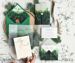 HOCHZEITS EINLADUNGEN Wald / Berge / Waldlandschaft Thema Wald Holz Hochzeits-Einladungssatz, moderne rustikale Hochzeitskarten, natürliche Holz Einladungen Set Hochzeitseinladungen, grüne Hochzeitseinladungen, neblige Wald frostige Hochzeitseinladungssuite, Kiefernhochzeitseinladung.20