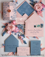 HOCHZEITS EINLADUNGEN Elegante Einladungen Klassische Karten Samtene Blush-Pink moderne Hochzeitskarten, Acryl gefrorene blaue pinke Hochzeitskarten, Plexi-Hochzeitskarten, Luxus blaue Blush-Pink Hochzeitskarten5