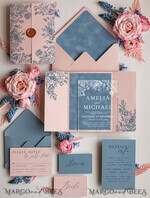 HOCHZEITS EINLADUNGEN Elegante Einladungen Klassische Karten Samtene Blush-Pink moderne Hochzeitskarten, Acryl gefrorene blaue pinke Hochzeitskarten, Plexi-Hochzeitskarten, Luxus blaue Blush-Pink Hochzeitskarten5