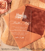 WEDDING INVITATIONS Elegant Invites Classic Cards Luxury Acrylic Wedding invitations UK, Elegant Velvet wedding invitation Suite • Terracotta  Velvet Wedding Invitations • Velvet wedding Stationery3