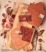 WEDDING INVITATIONS Elegant Invites Classic Cards Luxury Acrylic Wedding invitations UK, Elegant Velvet wedding invitation Suite • Terracotta  Velvet Wedding Invitations • Velvet wedding Stationery3
