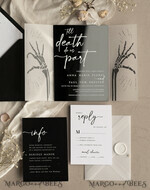 HOCHZEITS EINLADUNGEN Elegante Einladungen Klassische Karten Schwarzes Halloween-Hochzeitseinladungsset, glänzende schwarze Acryl-Einladungen, Goth-Hochzeitspapeterie, Skelettliebespaare schwarze Plexi-Hochzeitseinladungen Set21