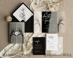 HOCHZEITS EINLADUNGEN Elegante Einladungen Klassische Karten Schwarzes Halloween-Hochzeitseinladungsset, glänzende schwarze Acryl-Einladungen, Goth-Hochzeitspapeterie, Skelettliebespaare schwarze Plexi-Hochzeitseinladungen Set21