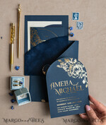 HOCHZEITS EINLADUNGEN Gold / Roségold / Silber / Glitzer Elegante Bogen-Hochzeitseinladungen Marineblau, Samt-Tasche Dunkelblau Gold Moderne Hochzeit, Hochzeitseinladungsset, Bogen-Samt-Taschen Einladungset16