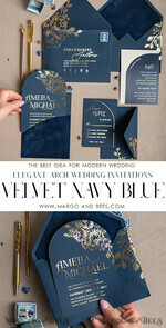 HOCHZEITS EINLADUNGEN Gold / Roségold / Silber / Glitzer Elegante Bogen-Hochzeitseinladungen Marineblau, Samt-Tasche Dunkelblau Gold Moderne Hochzeit, Hochzeitseinladungsset, Bogen-Samt-Taschen Einladungset16