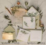 WEDDING INVITATIONS gold / rose gold / silver / glitter Elegant Olive Wedding Invitations, Luxury Sage Green Wedding Invites, Glamour Golden Pocketfold Wedding Cards, Bespoke Tuscany Wedding Invitation Suite14