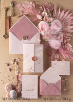 HOCHZEITS EINLADUNGEN Gold / Roségold / Silber / Glitzer Luxus Samt Hochzeitskarten, elegante Plexi Acryl Hochzeits Einladungen, glamouröse Blush Pink Hochzeitskarten, goldenes Glanz Hochzeits Einladungset.7