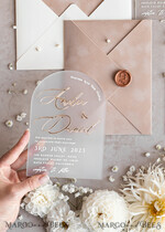 HOCHZEITS EINLADUNGEN Gold / Roségold / Silber / Glitzer Arch Golden Acryl-Hochzeitseinladungssuite, Samtbeige Hochzeitseinladungen, Glamour Plexiglas Hochzeitseinladungen34