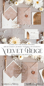 HOCHZEITS EINLADUNGEN Gold / Roségold / Silber / Glitzer Arch Golden Acryl-Hochzeitseinladungssuite, Samtbeige Hochzeitseinladungen, Glamour Plexiglas Hochzeitseinladungen34