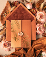 HOCHZEITS EINLADUNGEN Gold / Roségold / Silber / Glitzer Maßgeschneiderte Acryl-Gold-Hochzeitskarte, Glamour-Velvet-Terrakotta-Hochzeitskarten • Golden Shine Plexi-Hochzeitskarten-Set • Luxuriöse Hochzeitskarten mit Wachssiegel in Kupfer6