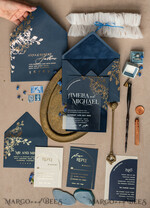 WEDDING INVITATIONS gold / rose gold / silver / glitter Navy Gold Arch Wedding invitations, Plexi Pocket Velvet Wedding Invitations, Dark Blue Gold Wedding Invitation Suite, Elegant  Wedding Cards33