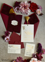 HOCHZEITS EINLADUNGEN Gold / Roségold / Silber / Glitzer Bordeaux Hochzeitseinladung, samtige burgunderrote und goldene Hochzeitseinladungen, königliche scharlachrote Hochzeitkarten11