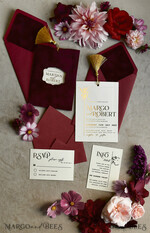 HOCHZEITS EINLADUNGEN Gold / Roségold / Silber / Glitzer Bordeaux Hochzeitseinladung, samtige burgunderrote und goldene Hochzeitseinladungen, königliche scharlachrote Hochzeitkarten11