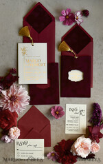 HOCHZEITS EINLADUNGEN Gold / Roségold / Silber / Glitzer Bordeaux Hochzeitseinladung, samtige burgunderrote und goldene Hochzeitseinladungen, königliche scharlachrote Hochzeitkarten11