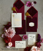 HOCHZEITS EINLADUNGEN Gold / Roségold / Silber / Glitzer Bordeaux Hochzeitseinladung, samtige burgunderrote und goldene Hochzeitseinladungen, königliche scharlachrote Hochzeitkarten11