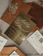 WEDDING INVITATIONS gold / rose gold / silver / glitter Fall Mirror gold Wedding Invitations, Elegant Terracotta Wedding Cards, Burnt orange Acrylic  Wedding Invites, Mirror Gold Plexi Wedding Invitation Suite16