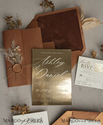 WEDDING INVITATIONS gold / rose gold / silver / glitter Fall Mirror gold Wedding Invitations, Elegant Terracotta Wedding Cards, Burnt orange Acrylic  Wedding Invites, Mirror Gold Plexi Wedding Invitation Suite16