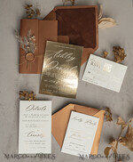 WEDDING INVITATIONS gold / rose gold / silver / glitter Fall Mirror gold Wedding Invitations, Elegant Terracotta Wedding Cards, Burnt orange Acrylic  Wedding Invites, Mirror Gold Plexi Wedding Invitation Suite16