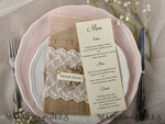 MENU & PROGRAMS rustic Burlap Silverware Holder With Wooden Heart, Rustic Lace table decor, Wedding Table Set, Table Setting, Burlap table decoration, Wedding Rustic Menu4