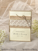 MENU & PROGRAMS rustic Ecru Rustic Wedding Program with Burlap, Barn Wedding Program, Eco Romantic Personalized Cards with Twine, Simple Rustic Lace Wedding Program, Elegant Booklet Rustic Wedding Cards5