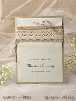 MENU & PROGRAMS rustic Ecru Rustic Wedding Program with Lace, Barn Wedding Program, Eco Romantic Personalized Cards with Twine, Simple Rustic Lace Wedding Program, Elegant Booklet Rustic Wedding Cards8