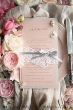 MENU & PROGRAMS rustic Romantic Blush Wedding Menu with Ribbon, Vintage Lace Personalized Menu Cards, Light Grey and Blush Pink Shabby Chic Wedding Menu, Handmade Lace Menu Cards     9