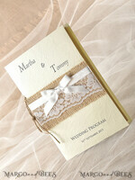 MENU & PROGRAMS rustic Rustic Wedding Program with Lace, Barn Wedding Program, Eco Romantic Personalized Cards with Ribbon, Simple Rustic Wedding Program, Elegant Booklet Ecru Wedding Cards4