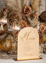 TISCHDEKORATIONSCHILDER   Holz Eco Rustikale Tischnummern Rustikaler Holzbogen Abendmenü, Holz- und Acryl-Gold Tischschild, Goldenes Scheunen-Plexi Hochzeitsmenü-Kombination Rustikales Boho Hochzeits-Tischdekor, Hochzeitsbeschilderung Goldener Spiegel-Tischmenüs14