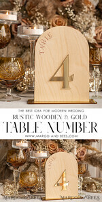 TABLE DECOR SIGNS Wood Eco Rustic Table numbers Rustic Wood Arch Wedding Table Numbers, Wooden Gold Plexi Table Numbers, Country Barn Wedding Table Decor, Wedding Signage Wood Golden mirror table numbers12