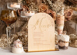 TISCHDEKORATIONSCHILDER   Holz Eco Rustikale Tischnummern Rustikaler Holzbogen Dessertmenü mit Ständer, Landhaus Holz Acryl Gold Süßigkeiten Bar Schild, Naturholz Gold Plexi Tisch Dessertmenü Hochzeits Tischdekoration, Hochzeitsbeschilderung Goldener Spiegel und Holz Süßigkeiten Bar Menü10