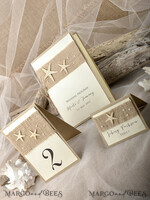 PLACE CARDS / TABLE CARDS Beach/marine/ Destionation Wedding Theme Marine Wedding Place Card with Starfish and Natural Burlap, Ivory and Brown Elegant Marine Name Tags For Your Wedding Tables, Delicate White Wedding Place Cards4