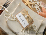 PLACE CARDS / TABLE CARDS Beach/marine/ Destionation Wedding Theme Marine Brown and White Place Card with Seashell and Raffia Twine, Elegant Name Tag For Your Wedding Tables, Natural Burlap Sea Themed Editable Place Cards  4