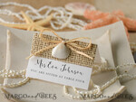 PLACE CARDS / TABLE CARDS Beach/marine/ Destionation Wedding Theme Marine White Place Cards with Seashell and Raffia Twine, Elegant Name Tags For Your Wedding Tables, Editable Text, Natural Burlap Sea Wedding Escort Cards4