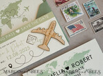 SAVE THE DATES beach travel magnets Sage green  Wooden airplane magnet Save The Date Cards  boardingpass travel airplane save the dates destination wedding magnets12
