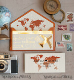 SAVE THE DATES beach travel magnets Terracotta  golden airplane magnet Save The Date Cards  boardingpass travel airplane save the dates destination wedding magnets9