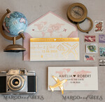 SAVE THE DATES beach travel magnets Blush Pink golden airplane magnet Save The Date Cards  boardingpass travel airplane save the dates destination wedding magnets12