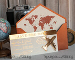 SAVE THE DATES beach travel magnets Terracotta  golden airplane magnet Save The Date Cards  boardingpass travel airplane save the dates destination wedding magnets12