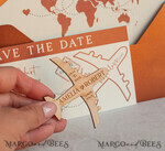 SAVE THE DATES beach travel magnets Terracotta  Wooden airplane magnet Save The Date Cards  boardingpass travel airplane save the dates destination wedding magnets22