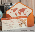 SAVE THE DATES beach travel magnets Terracotta  Wooden airplane magnet Save The Date Cards  boardingpass travel airplane save the dates destination wedding magnets22