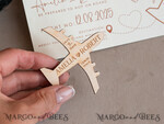 SAVE THE DATES beach travel magnets Terracotta  Wooden airplane magnet Save The Date Cards  boardingpass travel airplane save the dates destination wedding magnets22
